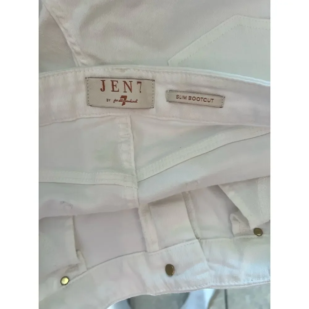 Jen 7 For All Mankind White Slim Bootcut Jean 14 Sculpting Stretch Brass Button - Picture 4 of 7